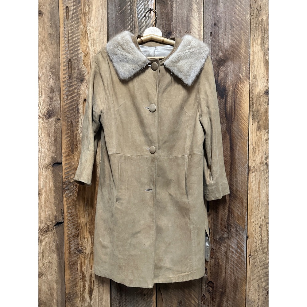 Vintage‎ Suede Mink Collar Coat 1960s Mod Cottagecore Old Money Winter Chic